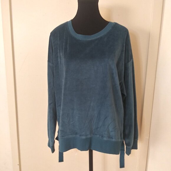 A.N.A A New Approach Women’s Legion Blue Tie-Hem Velour Sweatshirt Medium - Picture 2 of 11